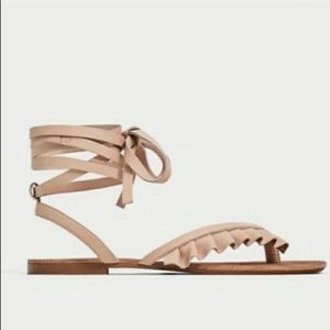 Zara Ruffle Lace Up Sandal Size 38